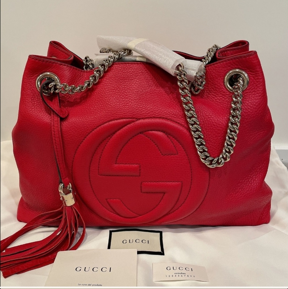 Gucci Red Soho Leather Chain Tote